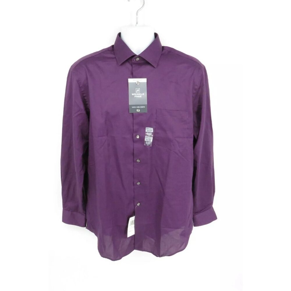 Van Heusen Mens Wrinkle Free Purple Long Sleeve Dress Shirt M NWT $45